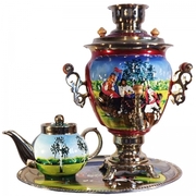 Самовар,  чайник и поднос с росписью из Тулы!
