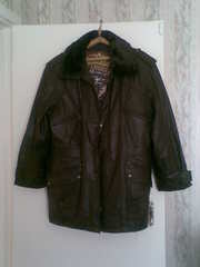 Кожаная мужская зимняя куртка-пуховик.