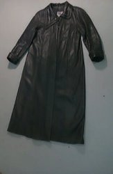 Плащ женский из натуральной кожи, черный, длинный