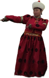 Бурятский женский дэгыл бардового цвета из монгольского шелка.