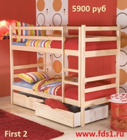 First 2 Двухъярусная кровать для детей, взрослых и подростков, из сосны