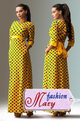 Длинное жёлтое платье в горошек