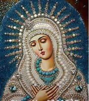 Икона Богородицы в технике алмазной вышивки (мозаики).