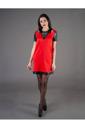 Платье трапецией с втавками экокожи артикул - Артикул: Am9172-4