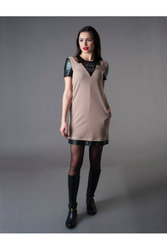 Платье трапецией с вставками экокожи артикул - Артикул: Am9172-1