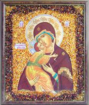 Икона,  украшенная янтарем
